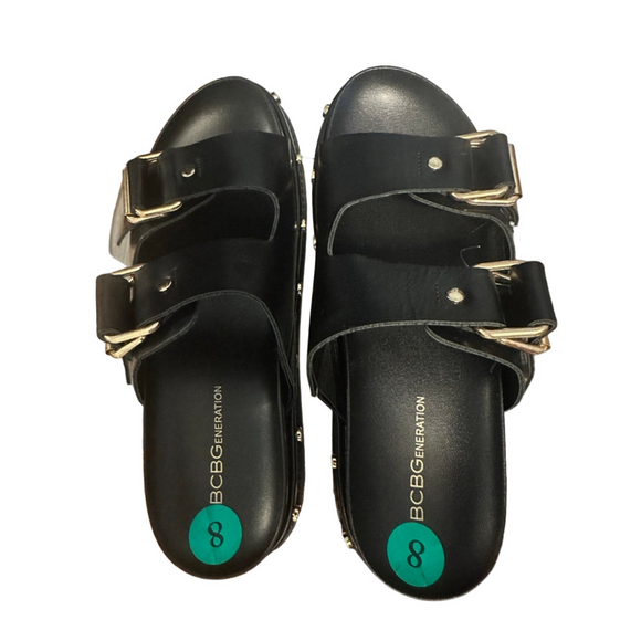 BCBGeneration Shoes - BCBGeneration Black Gold Studded Platform Sandals Size 8